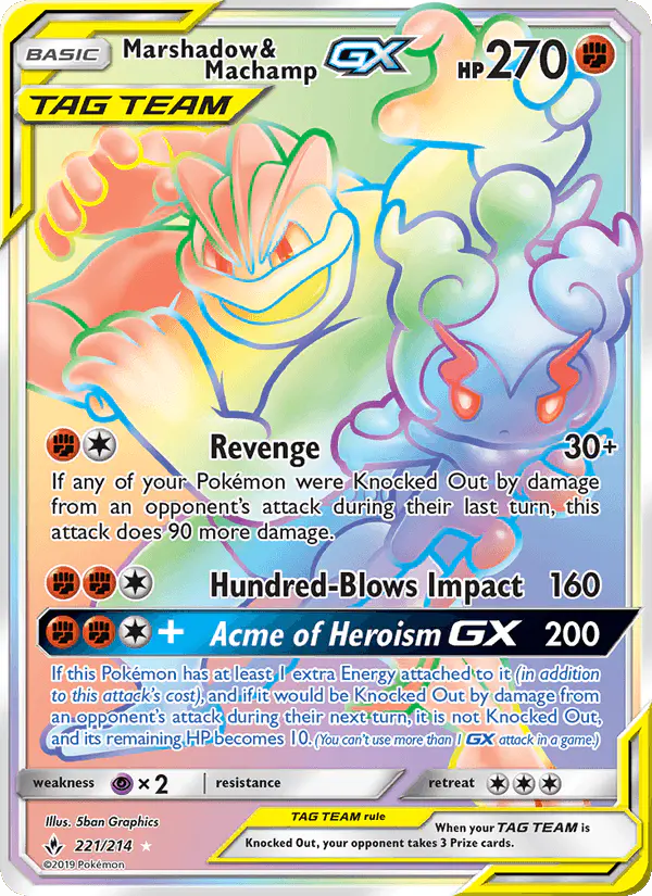Carta Marshadow & Machamp GX 221/214 de Unbroken Bonds