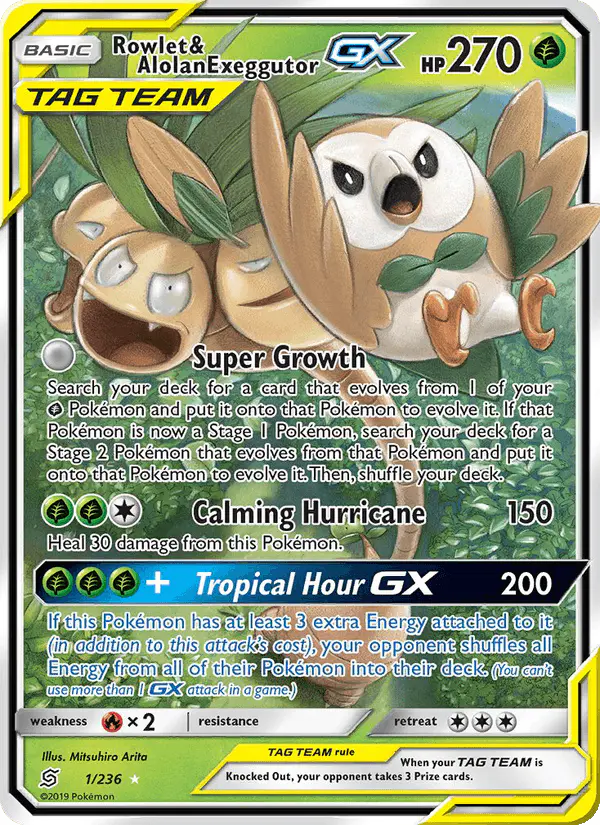 Carta Rowlet & Alolan Exeggutor GX 1/236 de Unified Minds