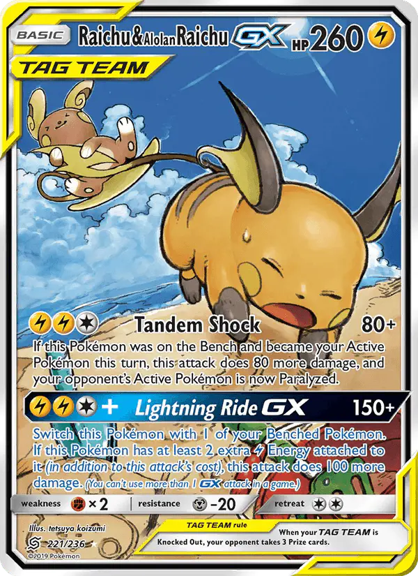 Carta Raichu & Alolan Raichu GX 221/236 de Unified Minds