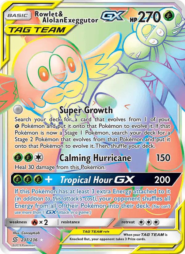 Carta Rowlet & Alolan Exeggutor GX 237/236 de Unified Minds