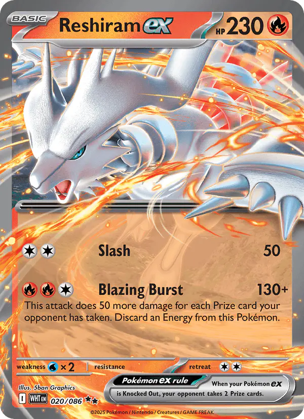 Carta Reshiram ex 020/086 de White Flare