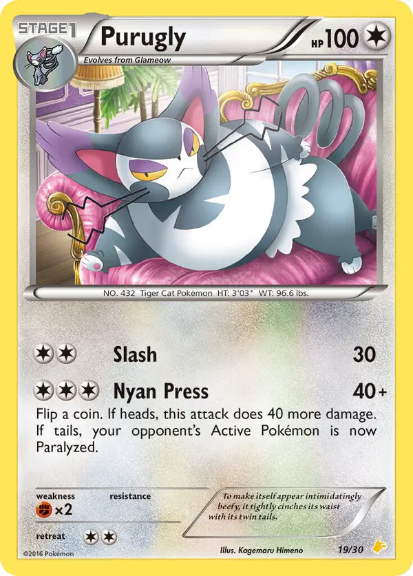 Carta Purugly #19 de XY trainer Kit (Pikachu Libre)
